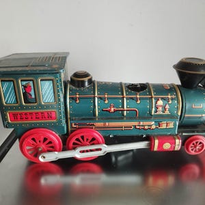 Vintage 1960 Vintage  Tin Toy Western Train Engine Steam Locomotive Trade Mark Modern Toys Made in Japan