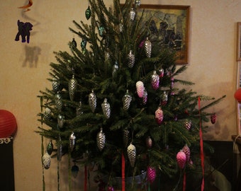 Jahrgang voller Satz für Weihnachtsbaum Silber Glas Ornamente 70 Zapfen