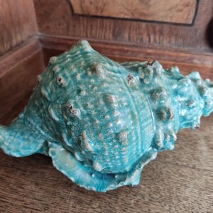 Vintage Keramik Muschelschale, Petrol Grün / Designer Handgefertigt NAUTISCHE Keramik Große Form Muschelschale Pflanzer /Glasierte Glänzende Muschel