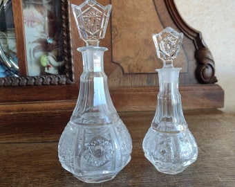 Pair of Vintage CZECH CRYSTAL Perfume Bottles decanter With Stopper Art Deco Crystal Perfume Bottle