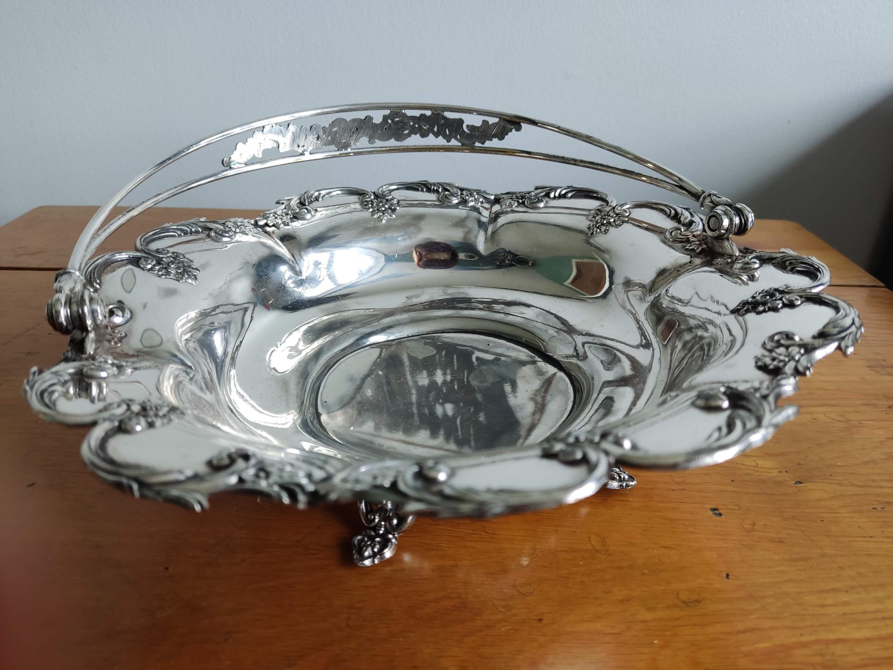 銀杯　皿　84g SILVER970 Antique Victor Silver Co. Quadruple Plate 1016 Handled Basket