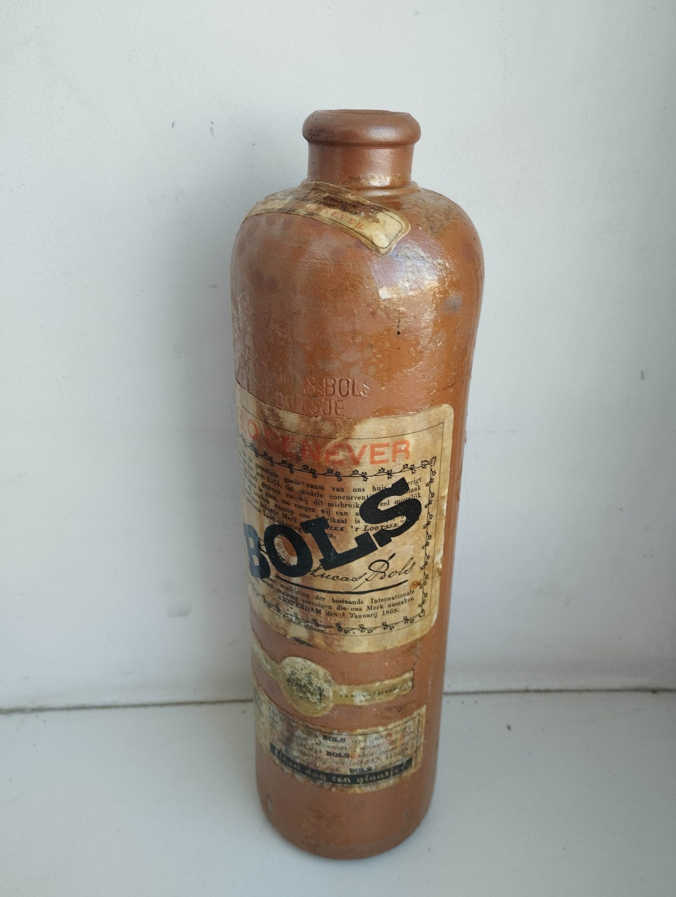 Vintage 1940s. Dutch Bols Bottle Amsterdam Brown Glazed Pottery