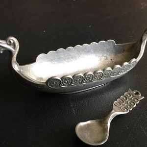 Vintage Salt Cellar Handstop TPB Tinn Pewter NORGE Viking Ship decor kitchenware