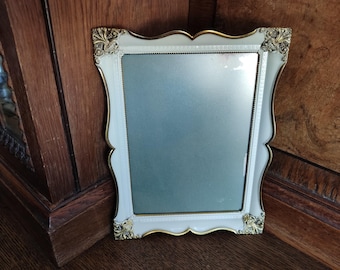 Vintage Enamel Photo Frame with Gold Ornate Details Baroque Rococo Picture Frame 5"x7" Photo Antique Style Ivory color Frame Home Decor 1950