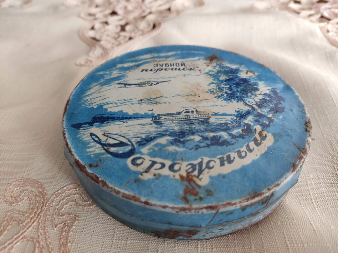 Soviet Time 1950s USSR Russian Soviet TOOTH POWDER Tin Box