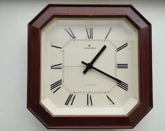 Vintage German Quartz wall wooden clock Junghans  in good working condition.