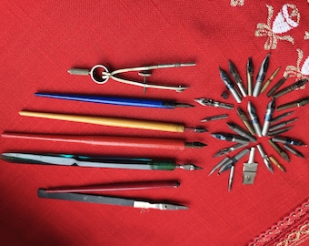 Vintage Calligraphy Dip Pen Set with Metal Nibs and Handles for Drawing Sketching Lettering Art Supplies Antique Writing Tools