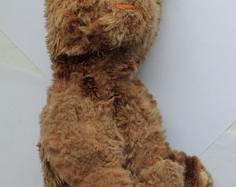 Antike 1930er Jahre. sitzend gefüllt Teddybär oder Hund Schaffell Leder 10in (25,5 cm) Glasaugen.