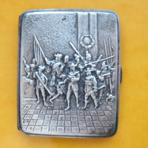 Vintage olandese argento placcato scatola di sigarette scatola Cavaliers musketeers