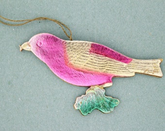 Bird Purple 1950's Antique Christmas Cardboard Dresden Paper Ornament Home Decor Xmas Tree Decoration Retro Old Vintage Thin Light
