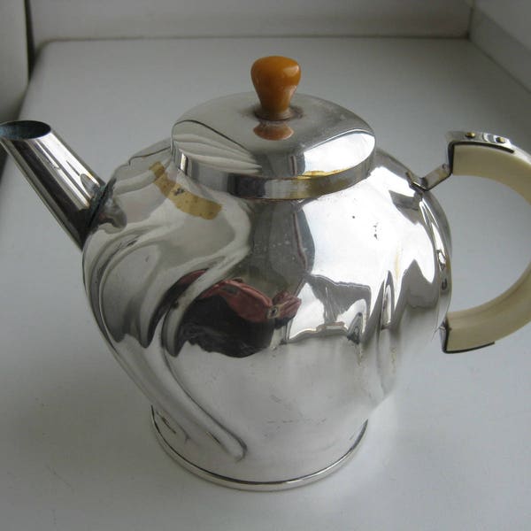 Vintage Individual Ornate Teapot Silver Plate Bakelite Handle England Home Rustic Kitchen Ware Vintage Retro Old Tea Pot Cattle Brass