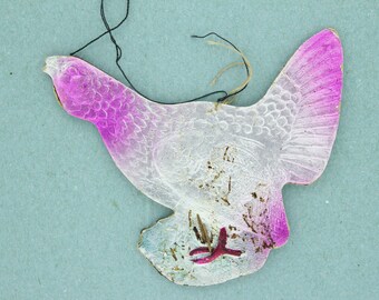 Purple Bird 1950's Antique Christmas Cardboard Dresden Paper Ornament Home Decor Xmas Tree Decoration Retro Old Vintage Thin Light