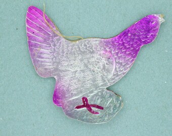 Purple Bird 1950's Antique Christmas Cardboard Dresden Paper Ornament Home Decor Xmas Tree Decoration Retro Old Vintage Thin Light