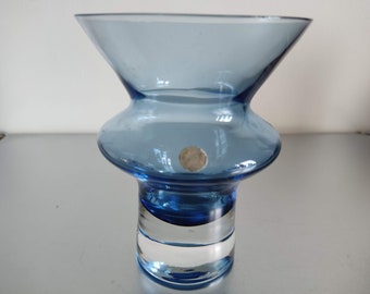 Vintage Swedish  handmade blue glass vase  Modernist design Scandinavian mid century gift 1950s Made in Sweden