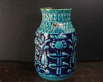 1960s Vintage Ceramic Flower Vase Retro Mid Century West Germany Hand Painted Hand made Bay Keramik Mold Square Flower Jug