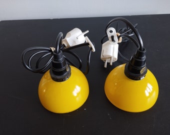 Vintage pair ceiling hanging lamp  yellow light lamp Swedish.