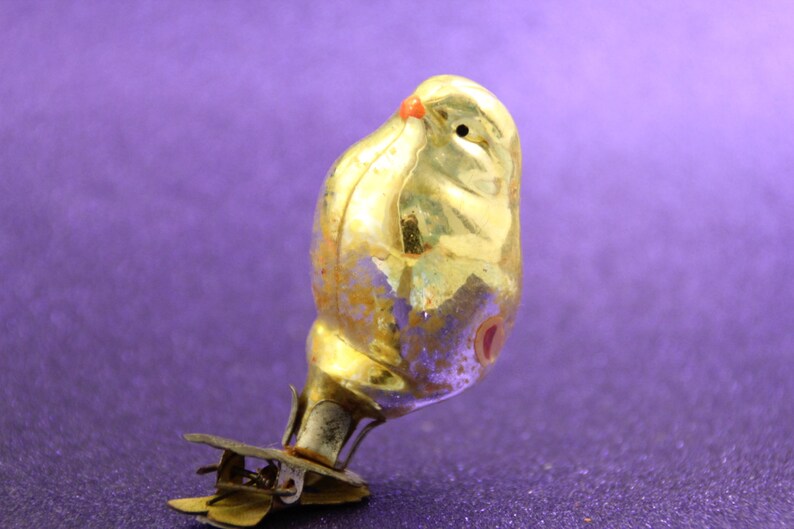 Antique Christmas Glass Ornament Chick Chicken Bird Clip Soviet Silver Vintage Tree Decoration Ornaments
