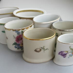 Vintage German set 9 collection Floral porcelain tooth pick  holders