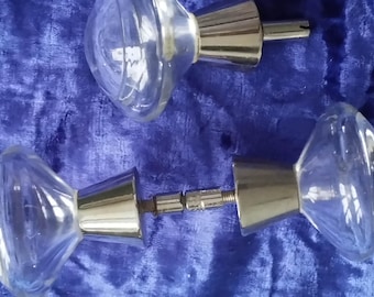 Set 3 Swedish vintage mid-century  glass chrome plated brass Door Knobs Verrina
