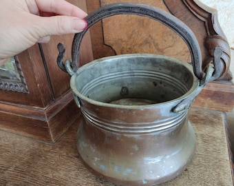 1900&#39;s ANTIQUE Hammered COPPER Cauldron Kettle Pot Primitive Rustic Home decor