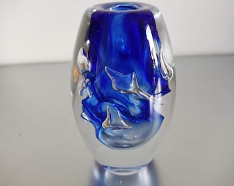 コバルトブルー ソメルソ アートガラス花瓶 ミッドセンチュリー