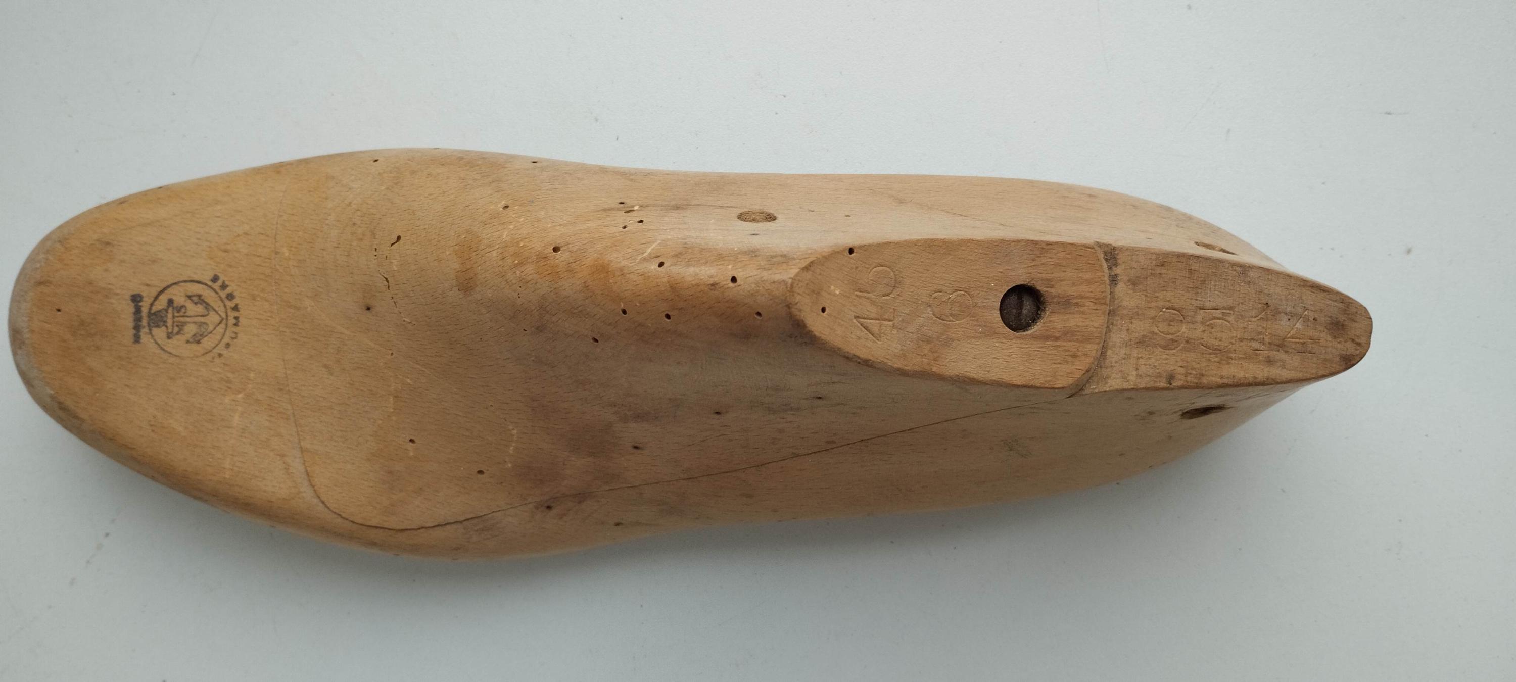 Swedish antique vintage wood shoe mold MS Malmö Varumärke