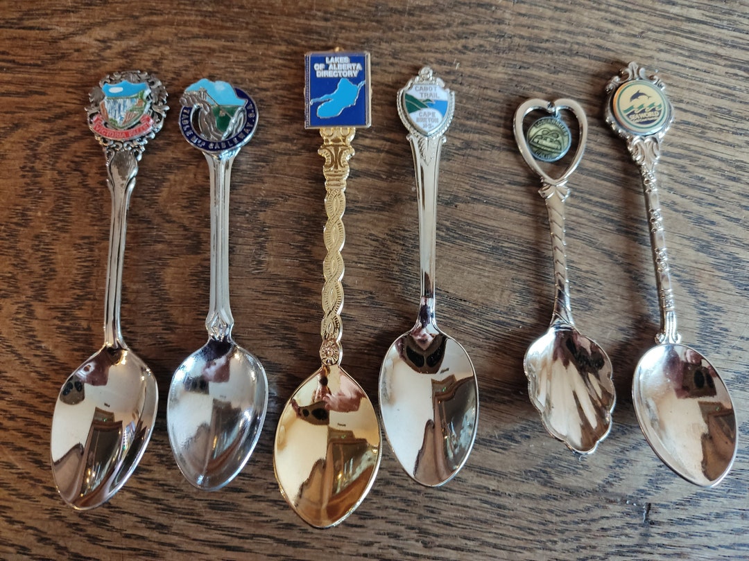 6 Collectible Spoons Souvenir Silver Plated Enamel Spoon Victoria