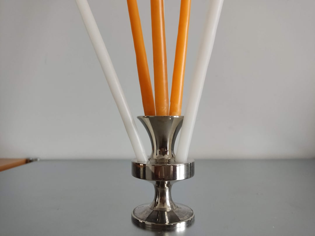 Dansk Midcentury Metal Nickel Plate Candle Holder Marked F.M.K. With