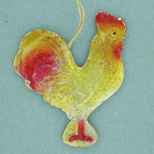 Gallo pájaro naranja 1950s Navidad antigua cartón Dresde papel ornamento hogar decoración xax árbol decoración retro vintage luz delgada