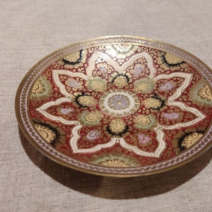 Vintage Enamel Embossed Brass Wall Plate India Scroll Brass Enamel Plate Bohemian Wall Decor Brass Wall Decor