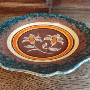 Vintage Zell AM Harmersbach Pottery Bowl Germany  Farm Bowl Folk Floral Pottern