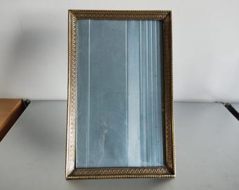 ガラス付きヴィンテージ真鍮製額縁 / 花柄 1900 年代 装飾アート 真鍮