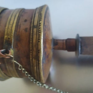 Antique XIXc. Tibetan Buddhist Brass and Wood Prayer Wheel (Mani)