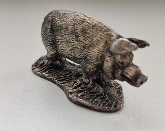 Vintage Miniature Bronze Pig Sculpture Solid Bronze Pig Figurine, pig lover gift, Hog Collectible, Midcentury brass decor, Farmyard animal