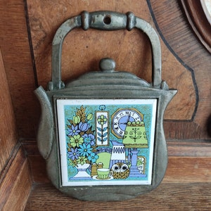 Vintage Kitchen Tile Cast Iron Trivet  Cherry Japan Hot Pot