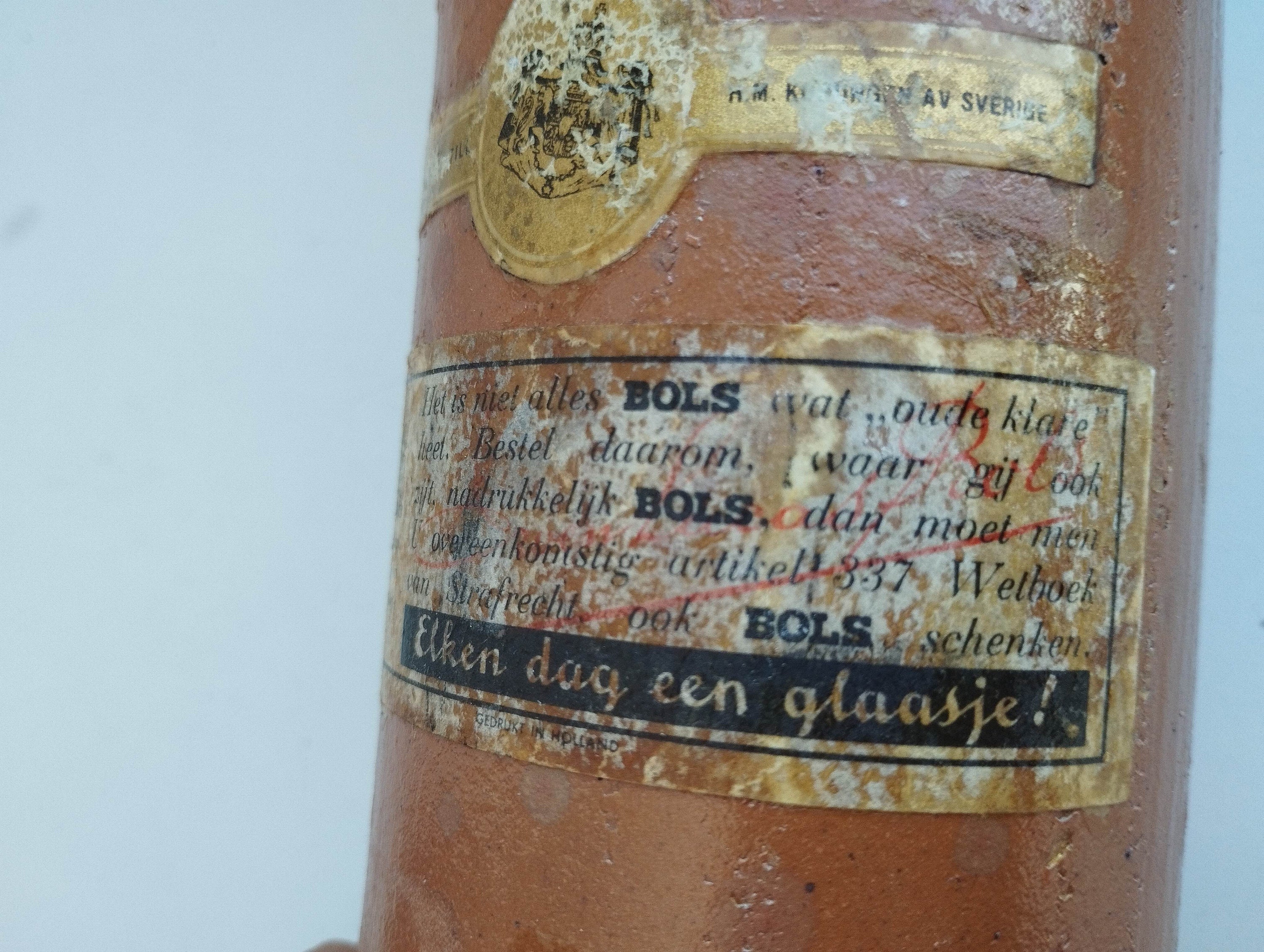 Vintage 1940s. Dutch Bols Bottle Amsterdam Brown Glazed Pottery