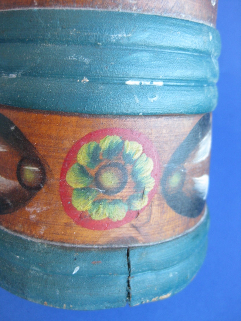 Vintage  Wood Beer Mug Swedish Hand Made Painted Wooden Tankard