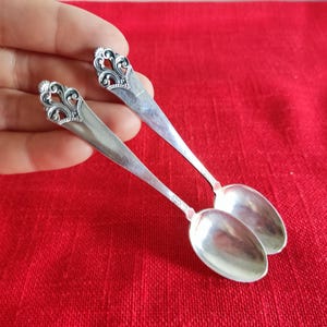 Pair Thorvald Marthinsen  Norway 830S Hallmark Silver Serving Vintage Spoons 1960s