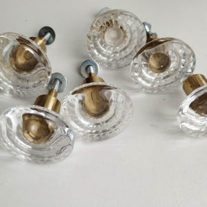 Set 6 Vintage 1950 Swedish Clear  Glass Brass  knobs Miller