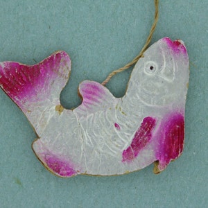 Little Purple Fish 1950's Antique Christmas Cardboard Dresden Paper Ornament Home Decor Xmas Tree Decoration Retro Old Vintage Thin Light