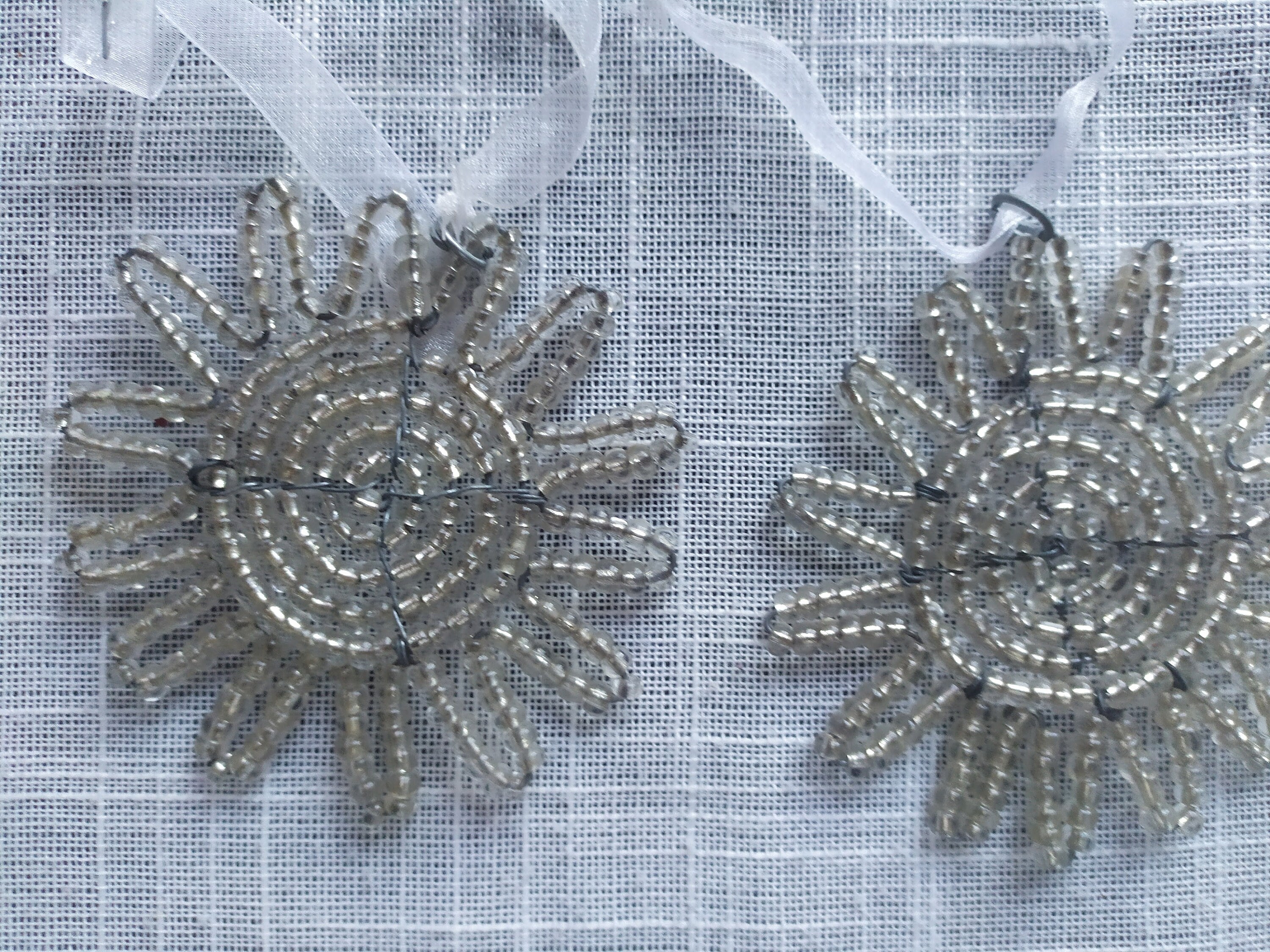 Vintage Swedish Handmade Beading Christmas Ornament Tree Decoration Snowflakes
