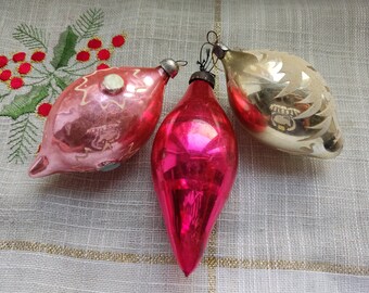 3 Weihnachten Antike Ornamente Eiszapfen Sowjetunion Glas Silber Set Vintage Baum Dekoration Ornament Alte Sammlung