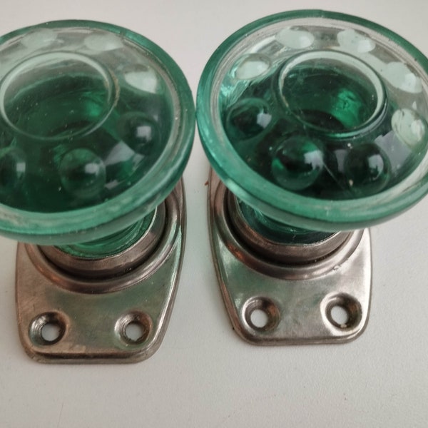 Vintage couple green glass door handle made in the USSR door knobs