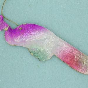 Peacock Purple Bird 1950s Antique Navidad cartón Dresden papel ornamento home decor navidad árbol decoración retro viejo vintage luz fina