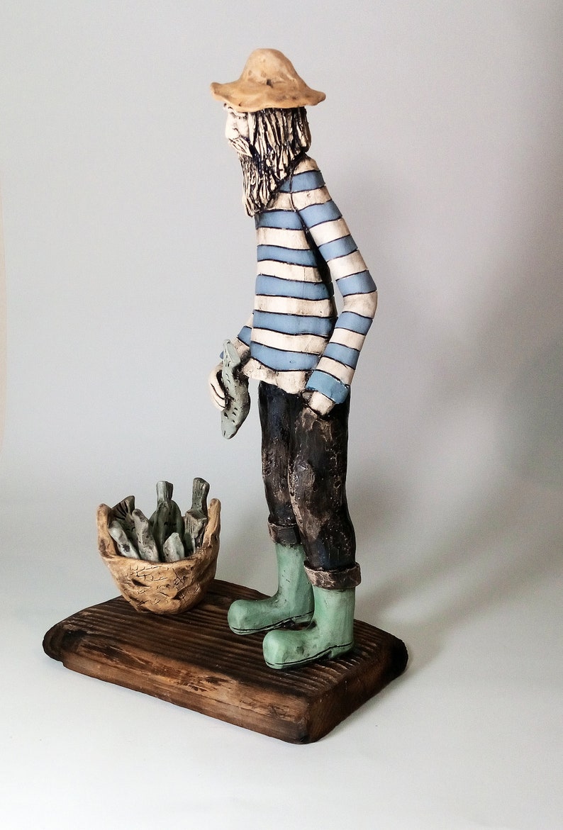 The Old Fisherman Ceramic sculpture Art sculpture Clay | Etsy