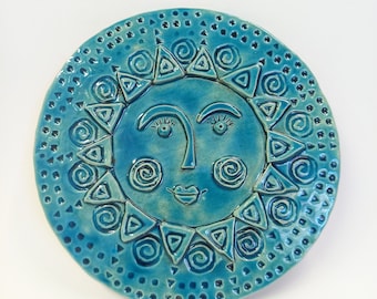 The Blue Sun, ceramic sculpture, art sculpture, clay sun, art ceramics, ceramic, contemporary sculptur