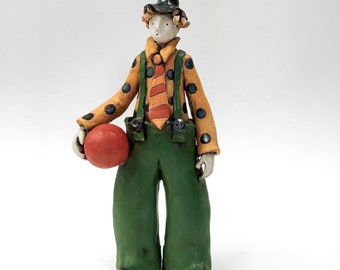 A clown with a Tie, ceramic sculpture, art sculpture, clay figurine, ceramic figurine, art ceramics, ceramic clown, ball