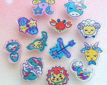 Star Sign Acrylic Pins