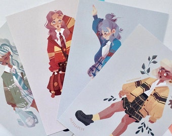 Hogwarts House Girls Art Prints (Postcard Size)