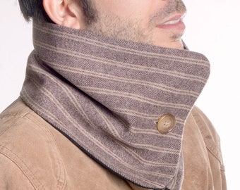 Men fleece scarf, infinity scarf, chunky scarf, men neck warmer, man cowl with one button, men gift, brown scarf, accessory for men